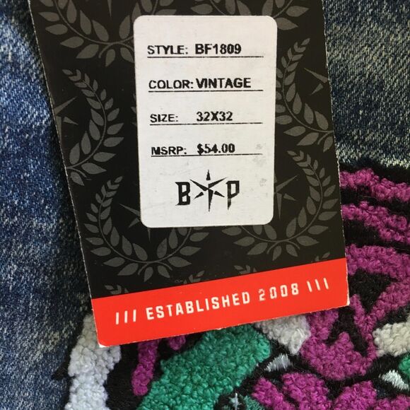 NWT BLACK PIKE LEGEND Embroidered Distressed Biker Stretch Slim Denim Jean 32X32 - Picture 15 of 15